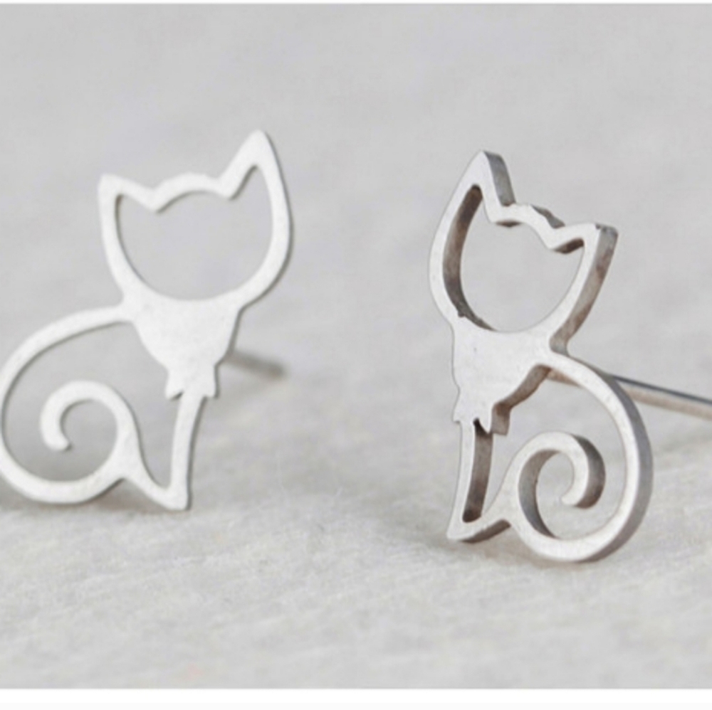 Stainless Stainless Steel Cat Earrings